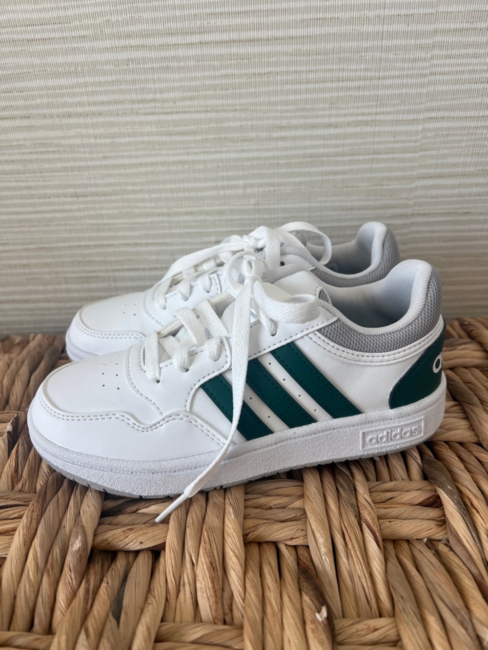 adidas Kids White Sneakers with Dark Green Stripes new!